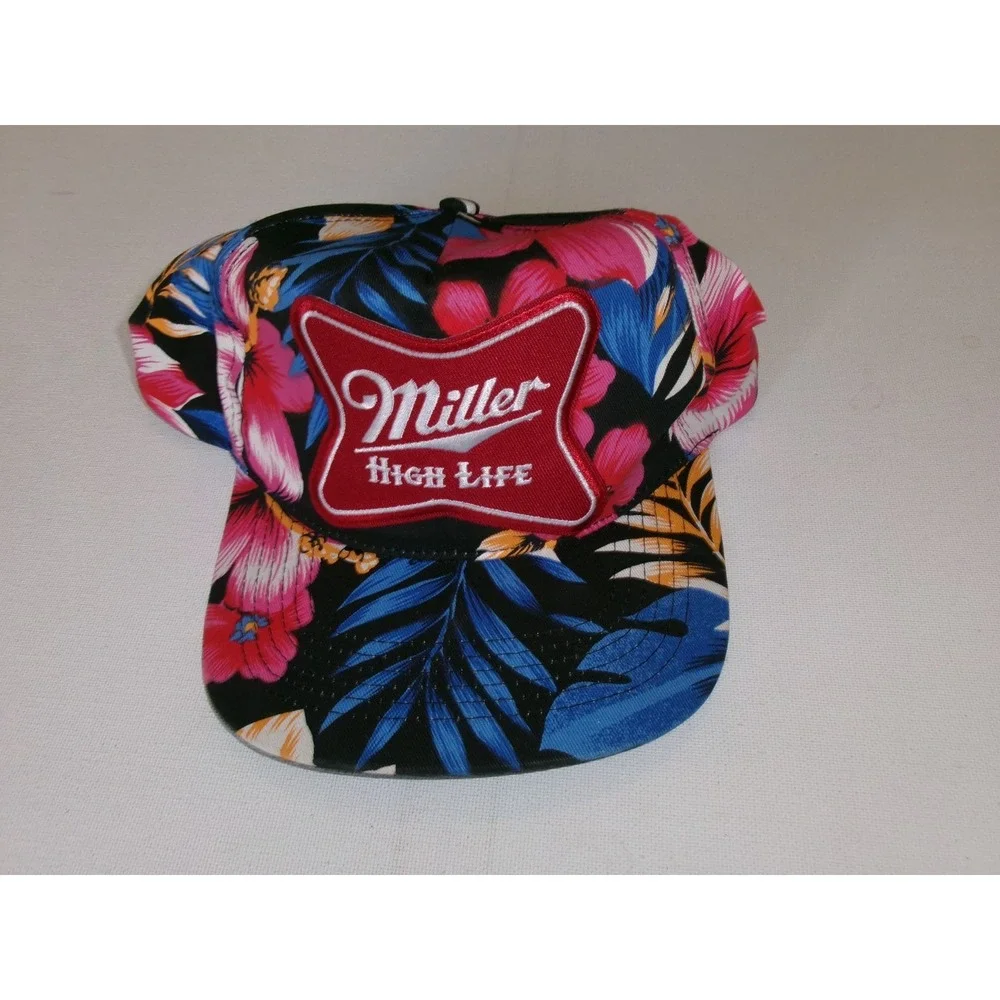 MILLER BEER FLORAL HAWAII SNAPBACK BEACH GOLF Y2K 00S HAT CAP VINTAGE M3